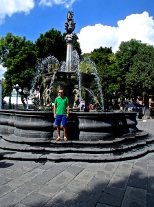 Chris in front of the fountain tin el Zócalo